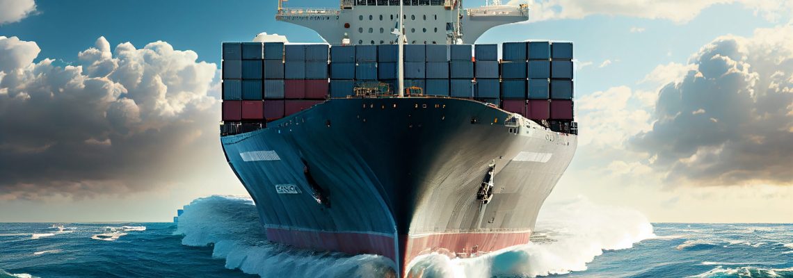 Shipping industry delivering cargo on large container ship ,generative AI